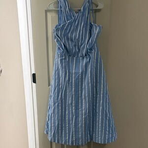 Sleeveless Light Blue & White Striped Midi Dress
